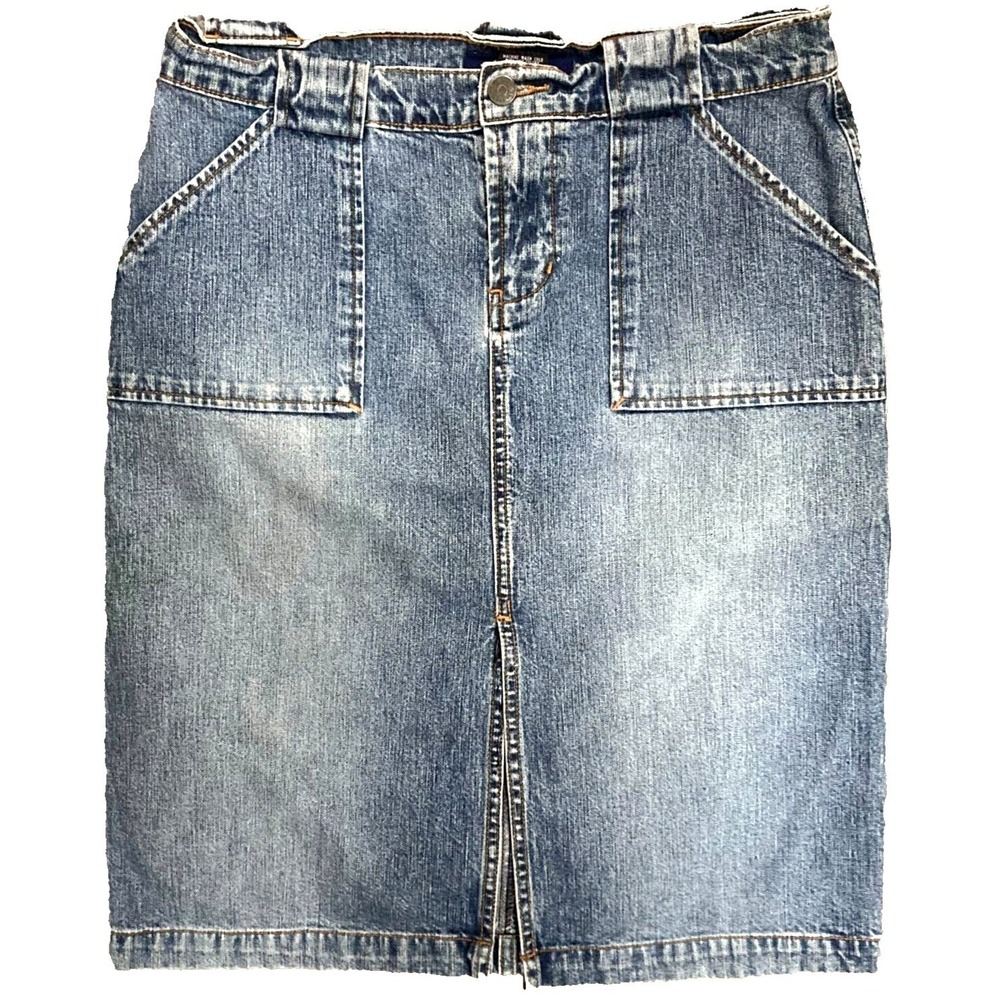 Vintage SO Denim Pencil Skirt Long Cotton Patch Pockets Womens 7 32x21 Y2k 90s